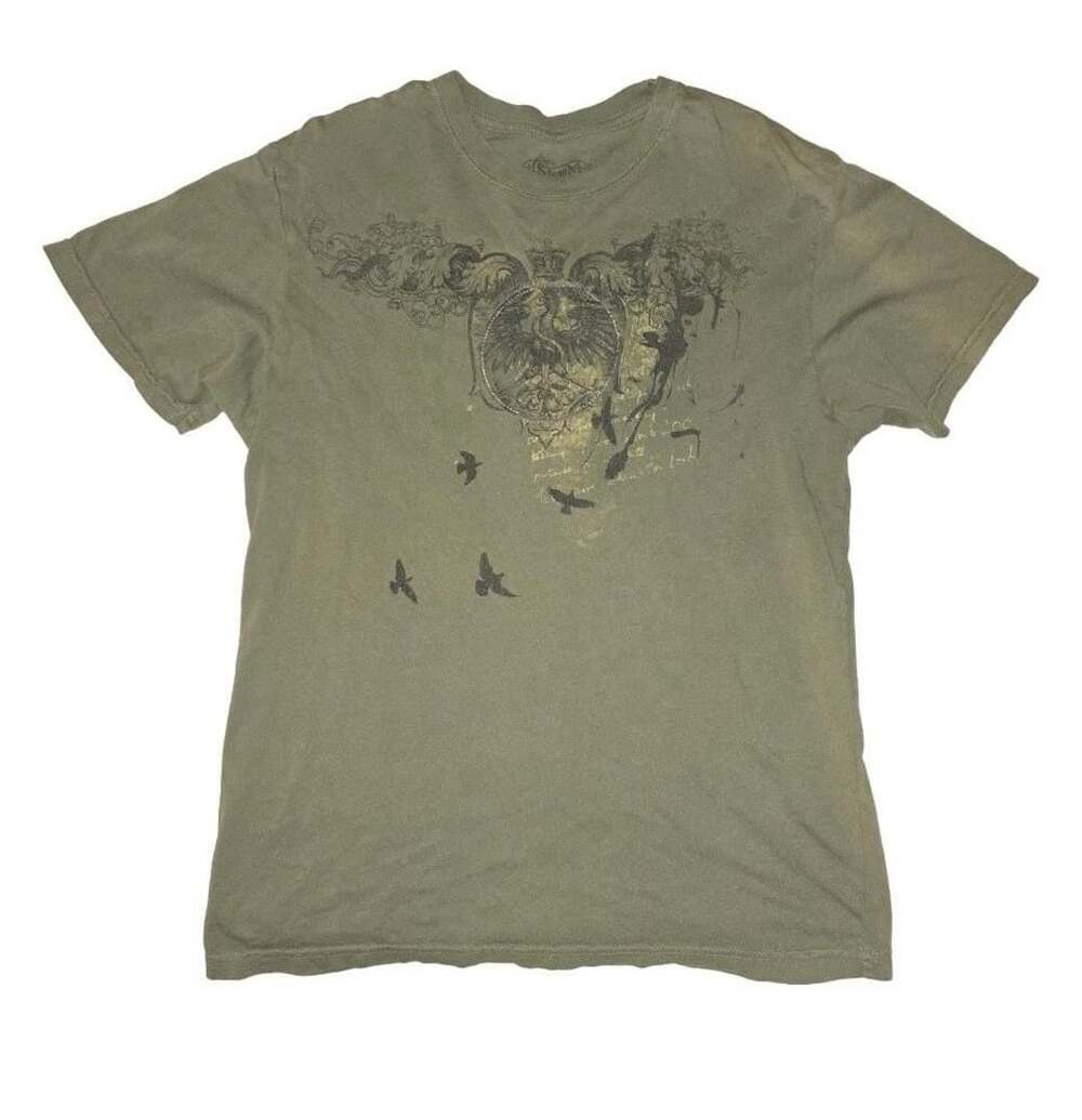 Stranded Graphic T-Shirt Size Medium Olive Green Y2K